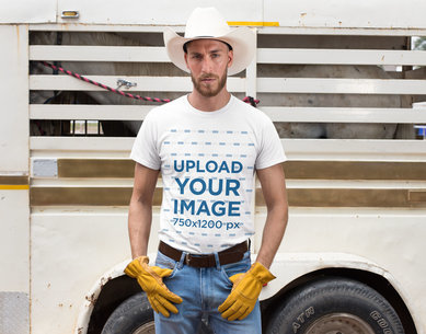 T-Shirt Mockup Featuring a Cowboy Man at a Ranch 