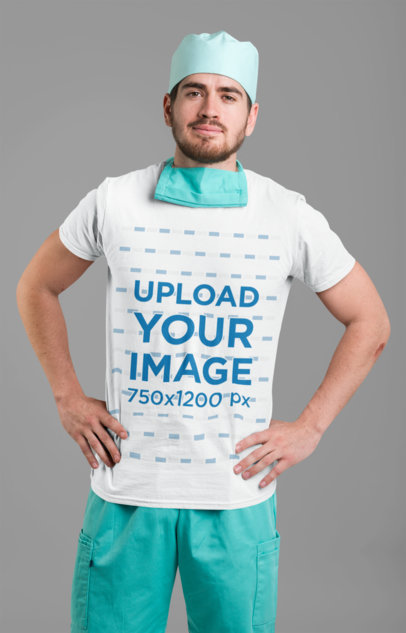 Tee Mockup Featuring a Male Nurse Striking a Hands-On-Hips Pose 27475