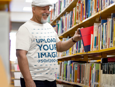 Elderly Professor at the School's Library T-Shirt Mockup 