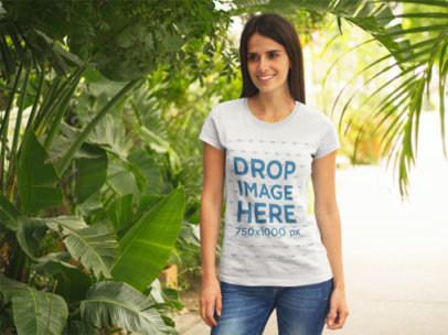 Young Woman at a Tree Nursery T-Shirt Mockup