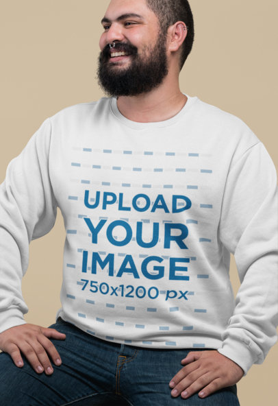 Plus Size Crewneck Sweatshirt Mockup of a Smiling Man with a Nose Piercing