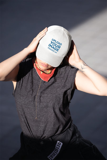 Dad Hat Mockup Featuring a Woman Covering Her Face