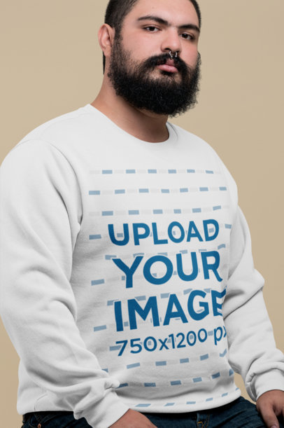 Plus Size Sweatshirt Mockup of a Serious-Looking Man with a Nose Piercing