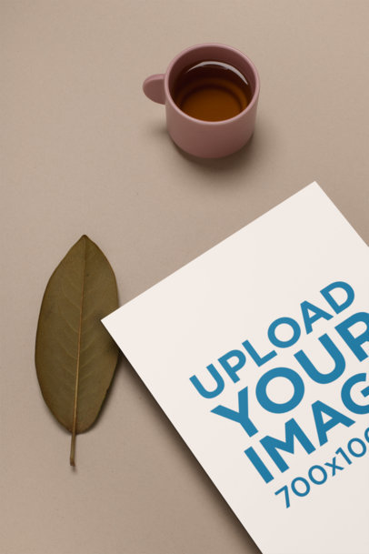 Minimal A4 Letterhead Mockup Featuring a Cup of Tea and a Leaf 27217