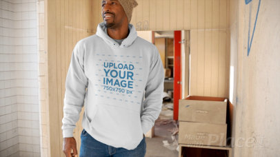 Hoodie Video of a Tall Man in a Warehouse 