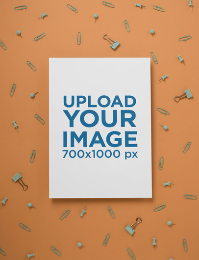 A4 Letterhead Mockup with Green Paper Clips Around It 