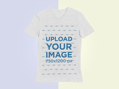 V-Neck Heathered Tee Mockup Flat Laid Against a Two-Colored Surface