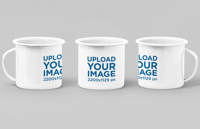 Mockup of Three 12 oz Enamel Mugs