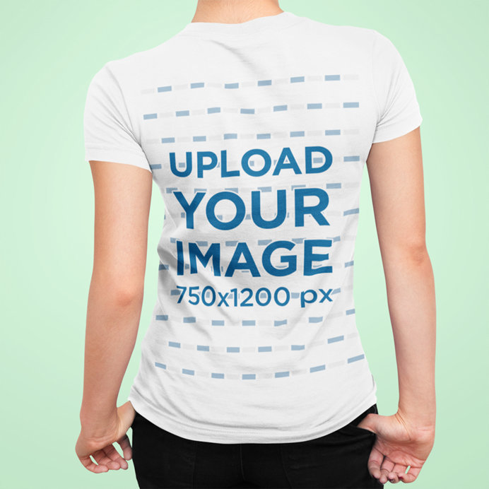 Closeup Back View T-Shirt Mockup of a Woman Against a Plain Background