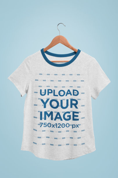 Mockup of a Ringer Heathered T-Shirt Hanging Alone Against a Plain Background 27739