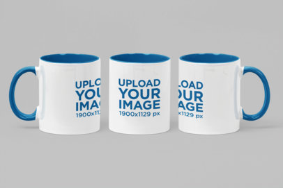Mockup of a Two Toned Mug with a Three Angles View