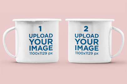 Mockup of Two 12 oz Enamel Mugs in a Minimalist Setting