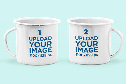Mockup of Two Enamel Mugs Against a Plain Background 