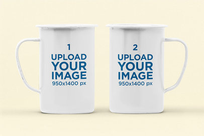 Mockup Featuring Two 21 oz Enamel Mugs Against a Plain Color Background 28270