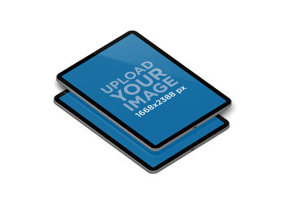 Mockup of Two iPad Pro in Portrait Position on a Flat Surface 