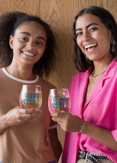 Stemless Wine Glass Mockup Featuring Two Smiling Women 27948