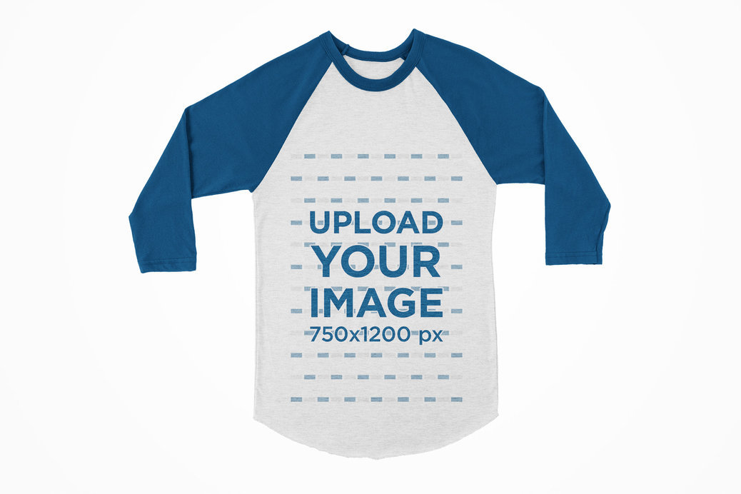 Mockup of a 3/4 Sleeve Raglan Tee with a Solid Color Background