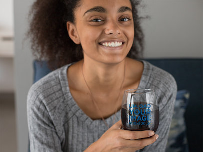 Stemless Wine Glass Mockup Featuring a Smiling Woman with Kinky Hair 27942