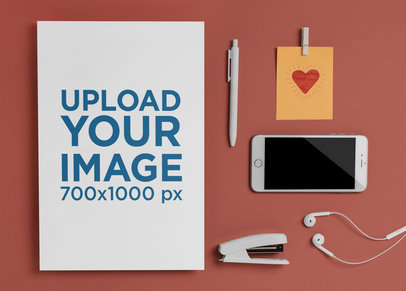 A4 Letterhead Mockup Featuring Office Supplies over a Plain Background