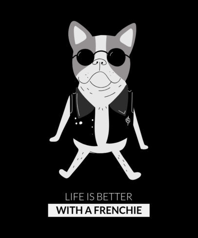 T-Shirt Design Template Featuring a Cool French Bulldog Illustration