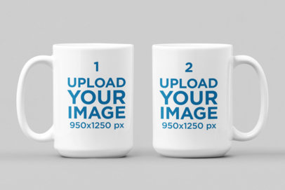 Mockup of Two 15 oz Coffee Mugs Placed Side by Side