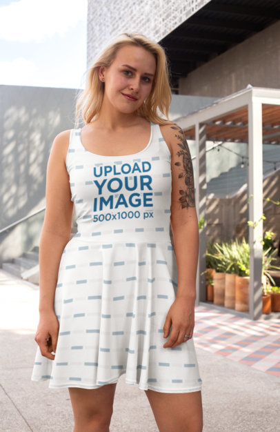 Skater Dress Mockup of a Tattooed Woman 