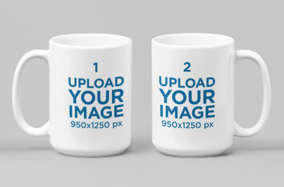 Mockup of Two 15 Oz Coffee Mugs Positioned Side by Side