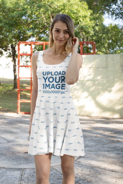 Skater Dress Mockup of a Woman Posing at a Park