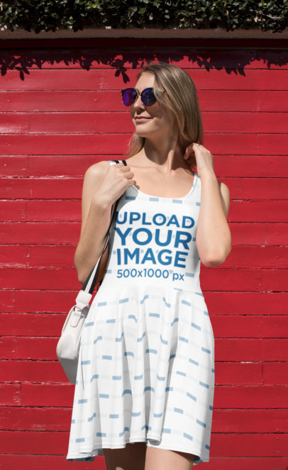 Mockup of a Cool Woman Under the Sun Wearing a Skater Dress 27990