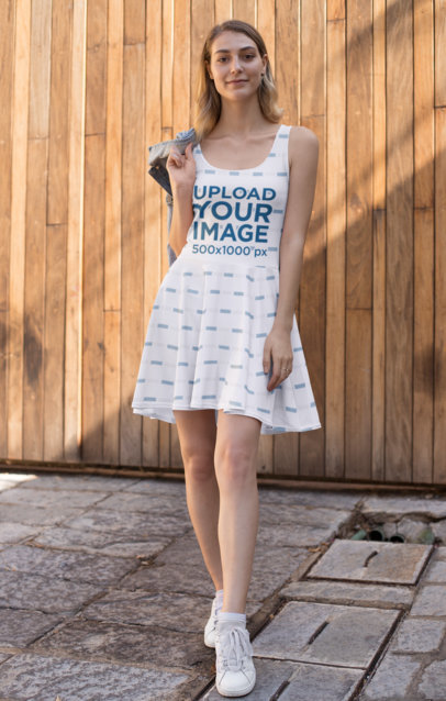 Skater Dress Mockup of a Woman Posing Outside