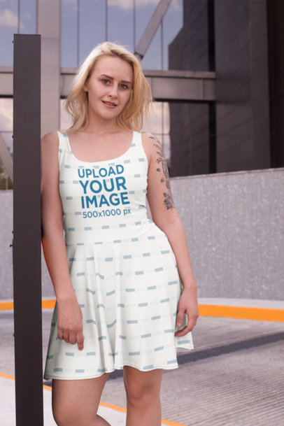 Skater Dress Mockup of a Woman Posing on an Urban Setting