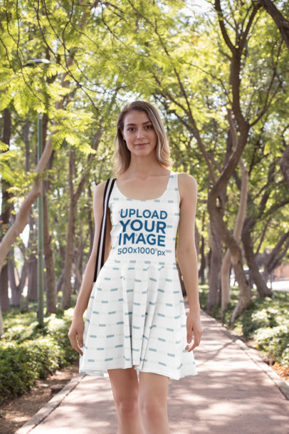 Mockup of a Woman Wearing a Skater Dress in a Sunny Day 27991