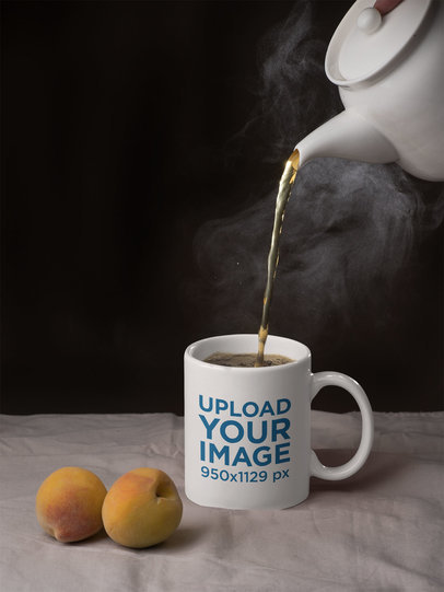 11 oz Mug Mockup Featuring a Teapot and Two Peaches 28185