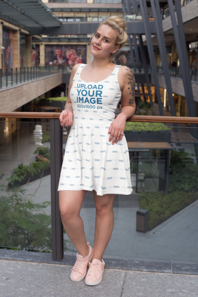 Skater Dress Mockup Featuring a Tattooed Woman at a Mall