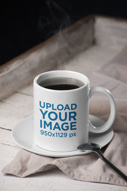 Mockup of an 11 oz Coffee Mug on a Porcelain Plate 