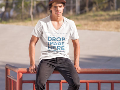 Handsome Young Man at a Skate Park T-Shirt Mockup a8930