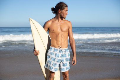 Swim Trunks Mockup of a Surfer Man Holding His Board 28364