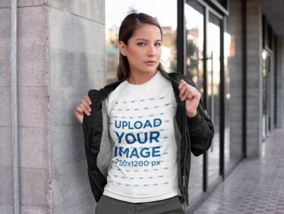 Mockup of a Woman Showing Off The T-Shirt 
