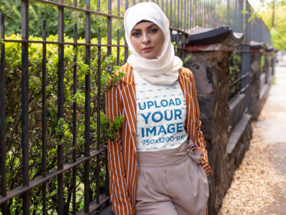 T-Shirt Mockup of a Woman Wearing a Hijab 