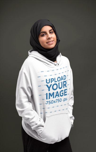 Pullover Hoodie Mockup of a Woman Wearing a Hijab