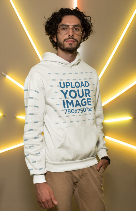 Pullover Hoodie Mockup with a Customizable Sleeve Featuring a Trendy Man