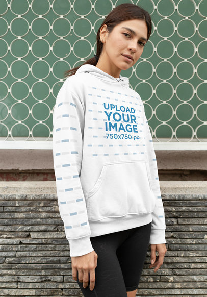 Pullover Hoodie Mockup of a Woman Wearing Yoga Shorts
