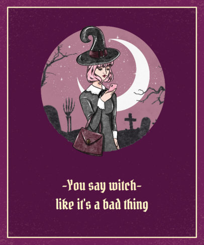 Funny T-Shirt Design Template Featuring a Witch