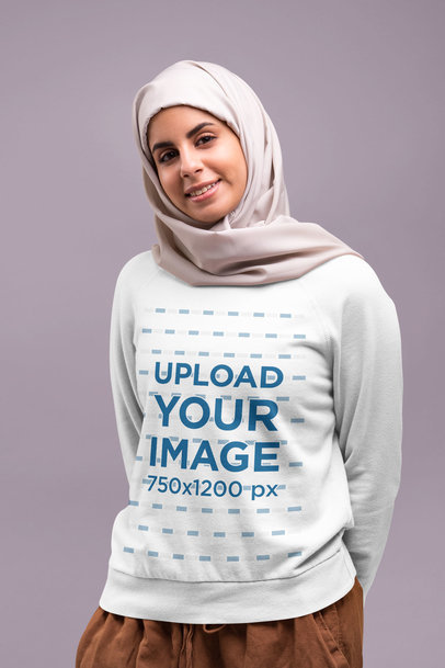 Crewneck Sweatshirt Mockup of a Woman Wearing a Hijab 