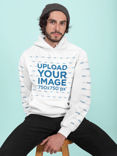 Pullover Hoodie Mockup Featuring a Bearded Man with a Beanie 