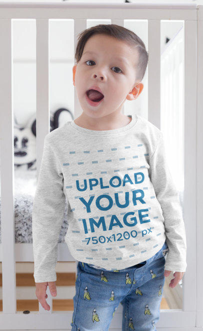 Long Sleeve T-Shirt Mockup of a Kid with a Funny Face 