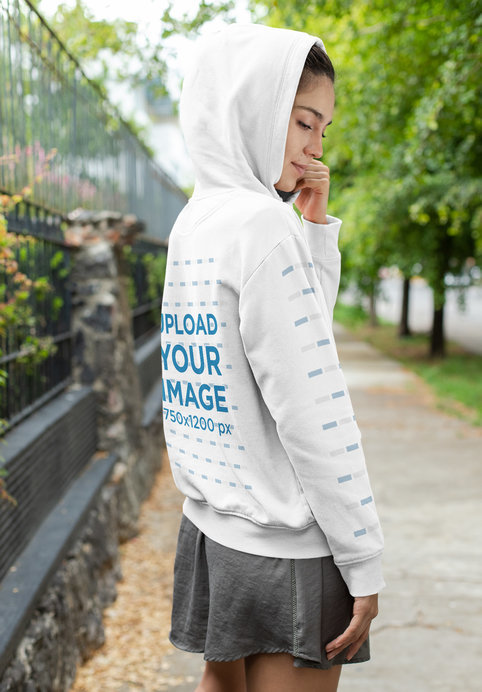 Hoodie Mockup of a Woman Looking to the Floor