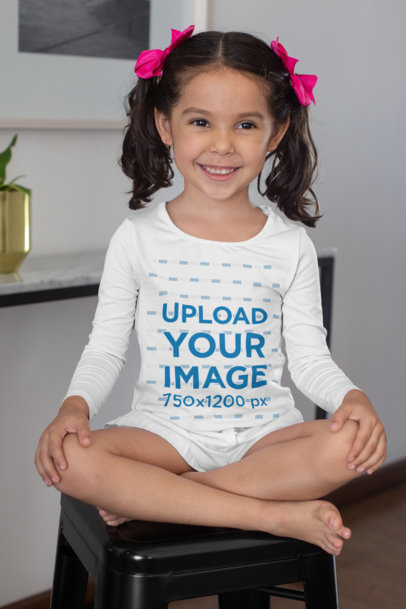 Long Sleeve T-Shirt Mockup Featuring a Little Girl with Bows 28089