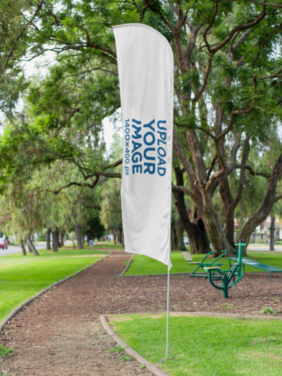 Mockup Featuring a Flag Banner on a Running Path 