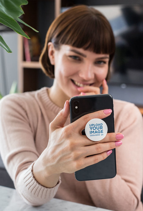 Phone Grip Mockup of a Woman Holding Her iPhone
